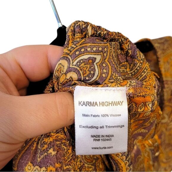 Karma Highway Orange And Purple Paisley Blouse One Size - Picture 6 of 6